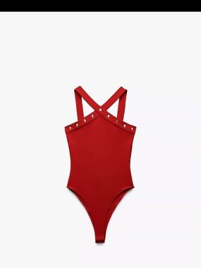 Zara Red women One-Piece Bodysuit with Crossback Straps